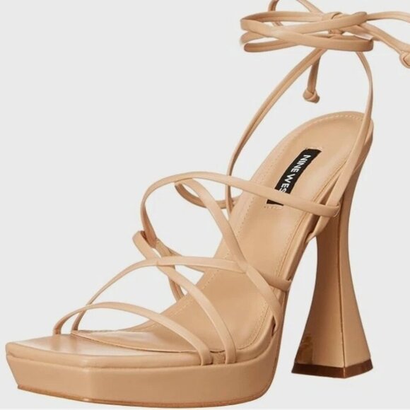 NEW Nine West Women's 8.5 Ailey 3 Beige Strappy Platform Tie Party High Heels - Picture 1 of 7